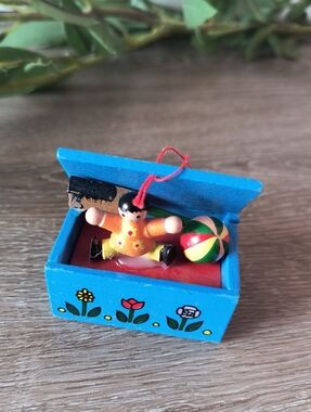 Miniature Open Toy box  with Doll & Beach Ball Dollhouse Furniture  or Ornament